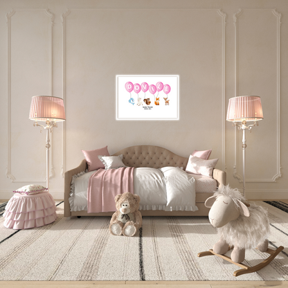 Vardas balionuose – personalizuotas plakatas su gyvūnais