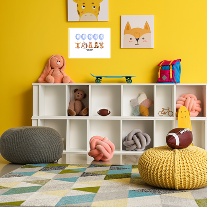 Vardas balionuose – personalizuotas plakatas su gyvūnais