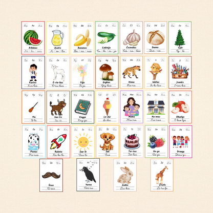Linksmoji abėcėlė: mokomės skaityti - 32 plakatėlių rinkinys
